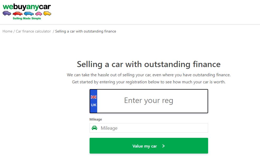 Screengrab of the Webuyanycar site explaining its outstanding finance process (Image: webuyanycar)